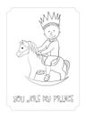 Kid cartoon outline prince card for coloring Royalty Free Stock Photo