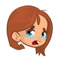 Cartoon pretty girl  face avatar. Crying sad expression Royalty Free Stock Photo