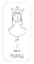 Kid cartoon princess outline card for coloring Royalty Free Stock Photo