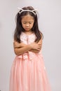 Kid with Cat Ear Headband in Pink Dress, Isolated on White Royalty Free Stock Photo