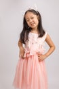 Kid with Cat Ear Headband in Pink Dress, Isolated on White Royalty Free Stock Photo