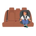 Kid Character Sitting On Car Seat, Baby Boy On Vehicle Board. Child Safety, Comfortable Travel Concept. Happy Kid Royalty Free Stock Photo