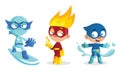 Kid Characters in Bright Superhero Costumes and Masks Vector Set Royalty Free Stock Photo