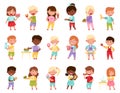 Kid Characters Showing Likes and Dislikes Towards Different Food Vector Illustration Set