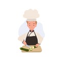 Kid Chef Chopping Cucumber. Cute Kid Chef Illustration