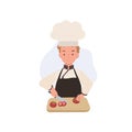 Kid Chef Chopping tomatoes. Cute Kid Chef Illustration