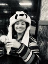 Tween with koala hat in blacks and white Royalty Free Stock Photo