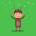 Kid in a Christmas deer costume