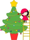 Kid and christmas tree