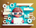 Kid Coding Computer Programming Paper cut banner, Generative AI Royalty Free Stock Photo