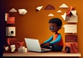 Kid Coding Computer Programming Paper cut banner, Generative AI Royalty Free Stock Photo