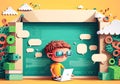 Kid Coding Computer Programming Paper cut banner, Generative AI Royalty Free Stock Photo