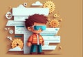 Kid Coding Computer Programming Paper cut banner, Generative AI Royalty Free Stock Photo
