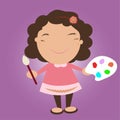 Kid with color pallet and paint brush Royalty Free Stock Photo