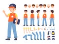 Kid constructor. Boy character various faces, poses and emotions, body parts positions and hairstyles, quick change