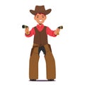 Kid Cowboy Adorned In A Rustic Ensemble, Donning A Wide-brimmed Hat, Leather Jacket, And Boots, Twin Toy Guns Royalty Free Stock Photo