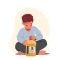 Kid In Dangerous Situation, Child Sitting on Floor Play With Toxic Liquid Opening Bottle with Hazardous Poison