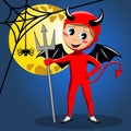 Kid devil halloween costume full moon Royalty Free Stock Photo