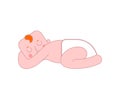 Kid in diaper asleep Cartoon style isolated. Baby sleep. Newbor