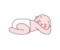 Kid in diaper asleep Cartoon style isolated. Baby sleep. Newbor
