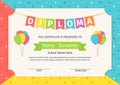 Kid diploma, certificate. Vector illustration. Cute preschool design