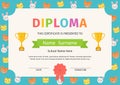 Kid diploma, certificate. Vector illustration. Cute preschool design Royalty Free Stock Photo