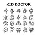 Kid Doctor Disease Treatment Icons Set Vector