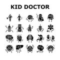 Kid Doctor Disease Treatment Icons Set Vector