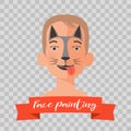 Kid with dog face painting vector illustrations Royalty Free Stock Photo