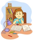 Kid doing homework in his room