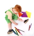 Kid drawing. Top view Royalty Free Stock Photo