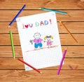 Kid drawings of father and daughter i love you dad Royalty Free Stock Photo