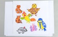 Kid drawings set of different wild animals birds and insects