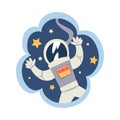 Kid Dreams, Sweet Dream Cloud with Astronaut in Flying in Outer Space, Childhood Fantasy Vector Illustration