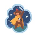 Kid Dreams, Sweet Dream Cloud with Brave Bear Superhero with Sword, Childhood Fantasy Vector Illustration