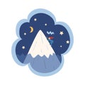 Kid Dreams, Sweet Dream Cloud with Cute Girl Mountaineering, Childhood Fantasy Vector Illustration
