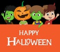 Kid dress up halloween costume showing card.Vector and illustration.