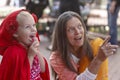 Kid safely trick or treating along Pearl street during the Munchkin Masquerade on Halloween day, Oct. 31, 2012. In Boulder,