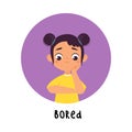 Kid Emotion with Bored Girl Character in Round Shape Show Face Expression Vector Illustration