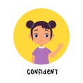 Kid Emotion with Confident Girl Character in Round Shape Show Face Expression Vector Illustration