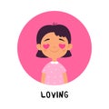 Kid Emotion with Loving Girl Character in Round Shape Show Face Expression Vector Illustration