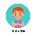 Kid Emotion with Resentful Boy Character in Round Shape Show Face Expression Vector Illustration