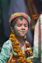 Kid enjoying colours during Holi Festival at Nandgaon,UttarPradesh,India Royalty Free Stock Photo