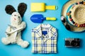 Kid fashion and beach accesories flatlay Royalty Free Stock Photo