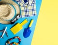 Kid fashion beach accessories flatlay for Summer vacation theme Royalty Free Stock Photo