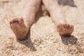 kid feet on the sand. rest and childhood. sea air Royalty Free Stock Photo