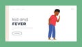 Kid and Fever Landing Page Template. Child Boy Character Coughing, Symptom Of Respiratory Illness In Children