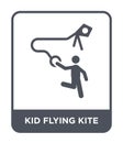 kid flying kite icon in trendy design style. kid flying kite icon isolated on white background. kid flying kite vector icon simple Royalty Free Stock Photo