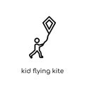 kid flying kite icon. Trendy modern flat linear vector kid flying kite icon on white background from thin line People collection Royalty Free Stock Photo