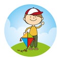 Kid flying kite icon Royalty Free Stock Photo